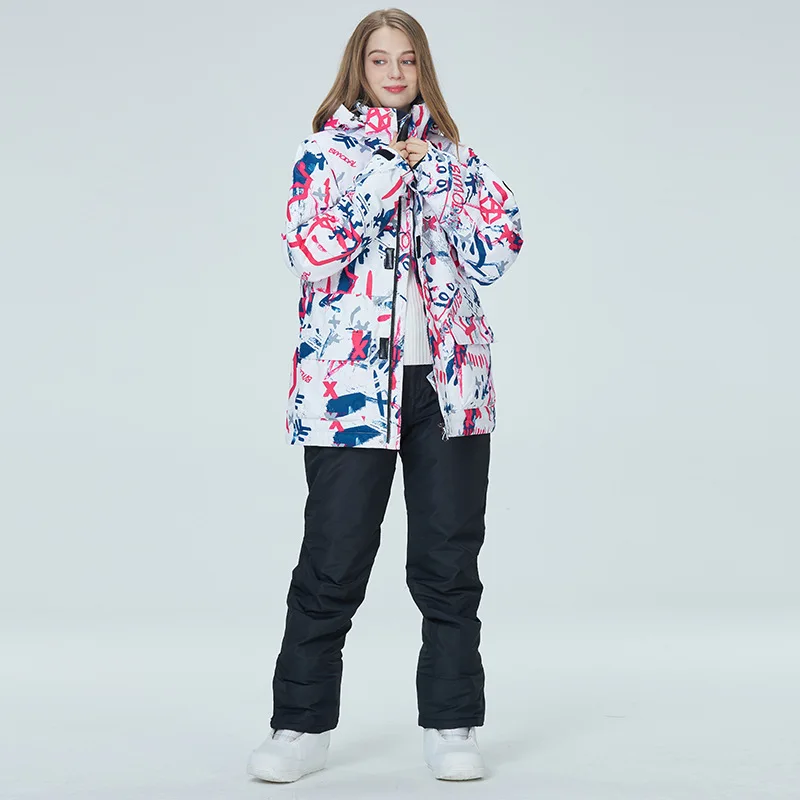 Ski Suit For Women Snow Suit Men -30 Warm Waterproof Winter Costumes Snowboarding Clothing Couples Ski Jackets Strap Pants Sk050