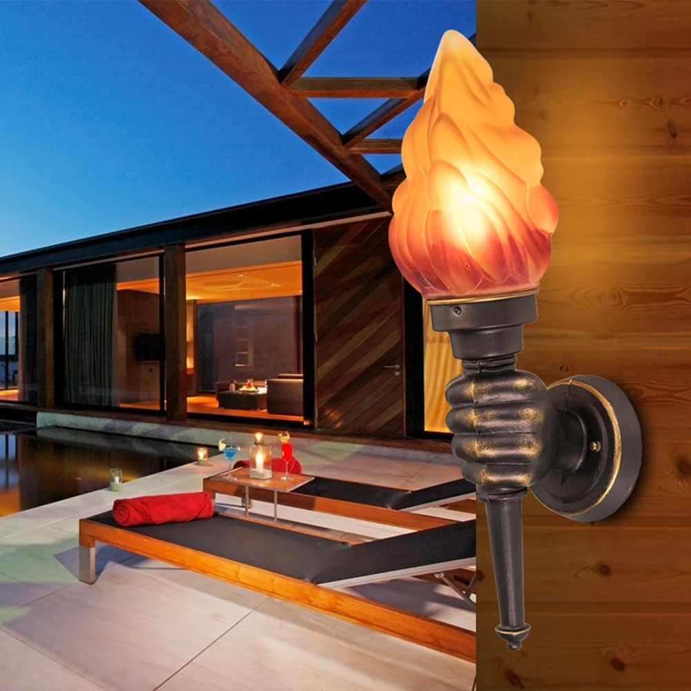 

E27 Torch Shape Antique Wall Lamp Cafe Bar Hotel Restaurant Flame Light Aluminum Outdoor Garden Die Casting Decorative Vintage