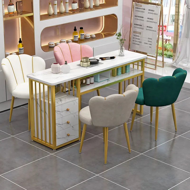 

Модный Маникюрный Стол и стул в комплекте, современная простая мебель для салона, кованый металлический Маникюрный Стол с ящиками