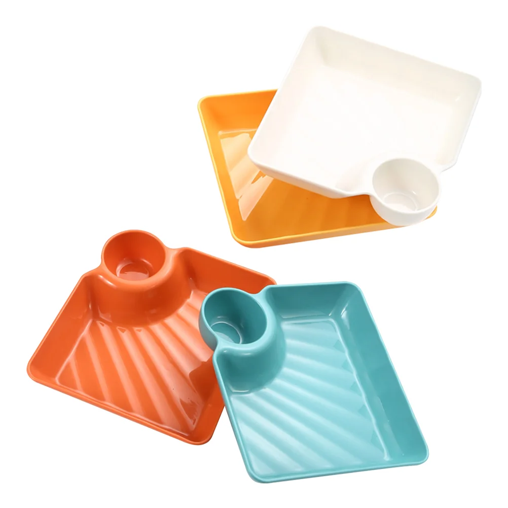 

4Pcs Chip and Dip Appetizer Dish Ceramic Dumpling Plate Sushi Dipping Bowls Platter with Dipping Saucer