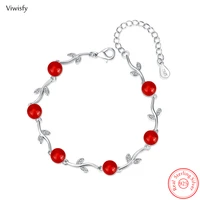 viwisfy olive leaf link beads agate real 925 sterling silver bracelet for women new extend chain bangles girl trendy vw22030