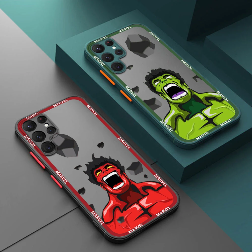 

Marvel SpiderMan Hulk hero Phone Case For Samsung S22 S21 Ultra S20 FE S10E S10 Lite Plus Frosted Translucent Matte Cover