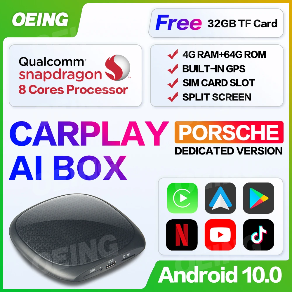 

Беспроводной автомобильный адаптер Carplay Ai Box, беспроводной автомобильный адаптер Carplay, мультимедийная коробка для Porsche 911 Cayenne Mecan Panamera 718 Boxster
