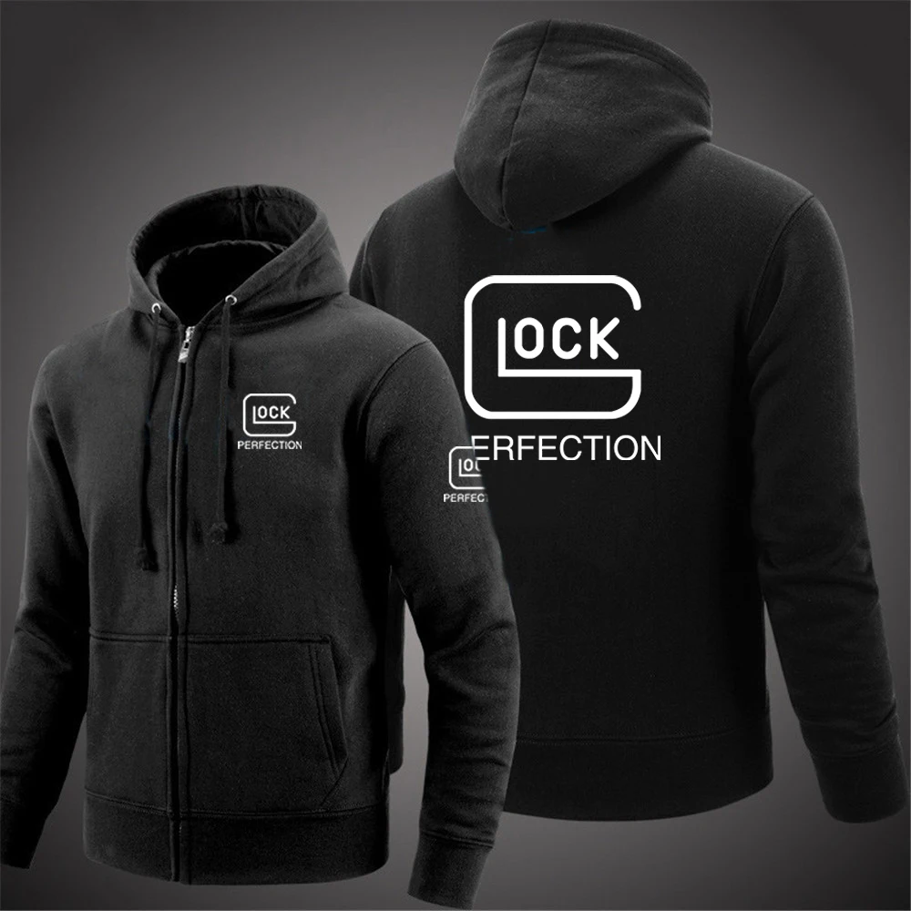 

2023 Glock Perfection Shooting Hooded Long Sleeve Men Jacket Drawstring Zipper Closure Solid Color Casual Sweatshirt Clothing