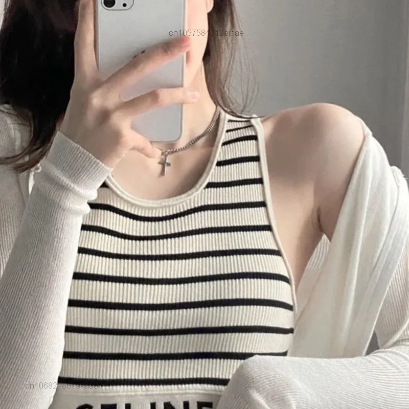 

Women 2022 Summer Luxury Tank Top Cotton Embroidery Knitted Letter Tops Y2k Crop Top Female Vest Clothes Fitness Wear For Gym
