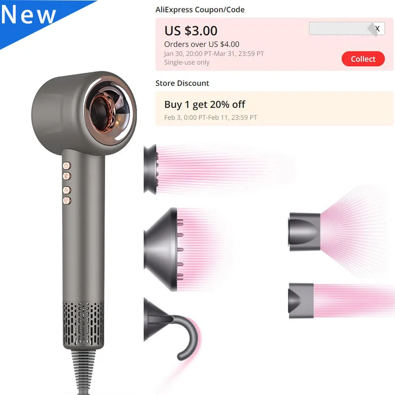 Professional Hair Dryer With Attachment Negative Ionic Premium Hair Dryers Multifunction Salon Style Tool