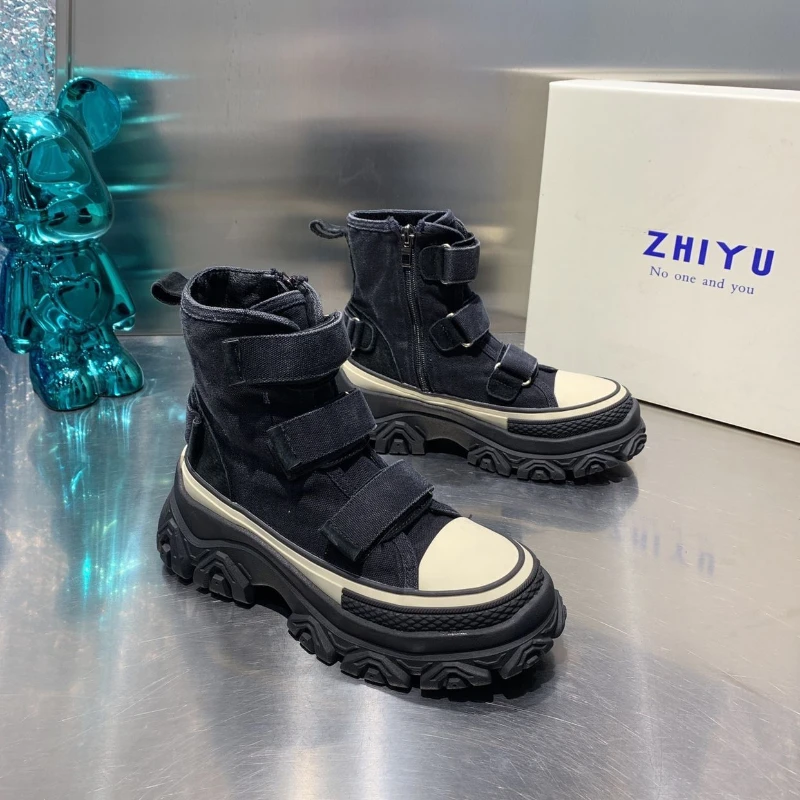 

Кеды Lisapie женские на платформе, Повседневные высокие кроссовки на молнии, роскошные кеды, парусиновая обувь, черные