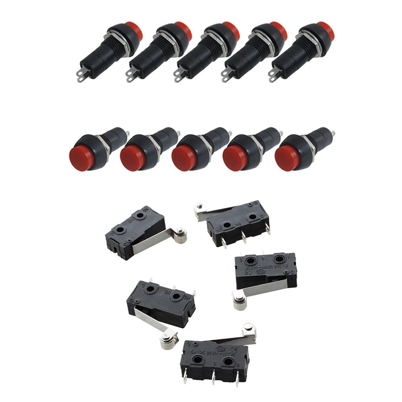 

5 Pcs AC 250V 3A SPST On/Off Push Button Switch & 5 Pcs Micro-Switch Roller Arm Subminiature SPDT Snap Action Switch