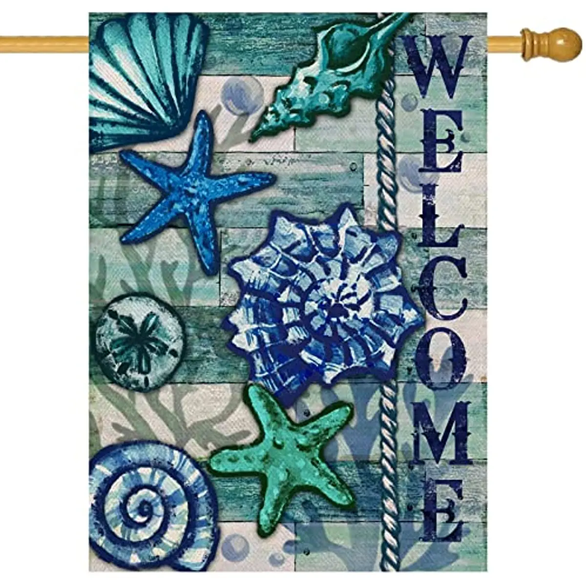 

Home Decorative Welcome Summer Coastal House Flag, Nautical Beach Garden Yard Tropical Conch Starfish Shells Outside