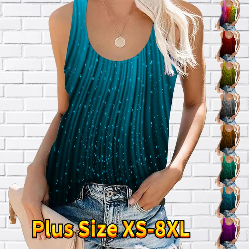 

2023 Summer Women's Tee Shirt Everyday Fashion Casual Vest Sexy U-neck Tank Tops New Design Printed Streetwear Trend Sleeveless