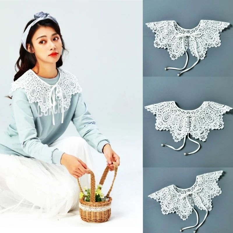Lace Fake Collar Wild Hollow Collar Lace Cape Cloud Shoulder Pearl Lace Shawl Fairy Girl  Accessories Antique Ornaments Necktie