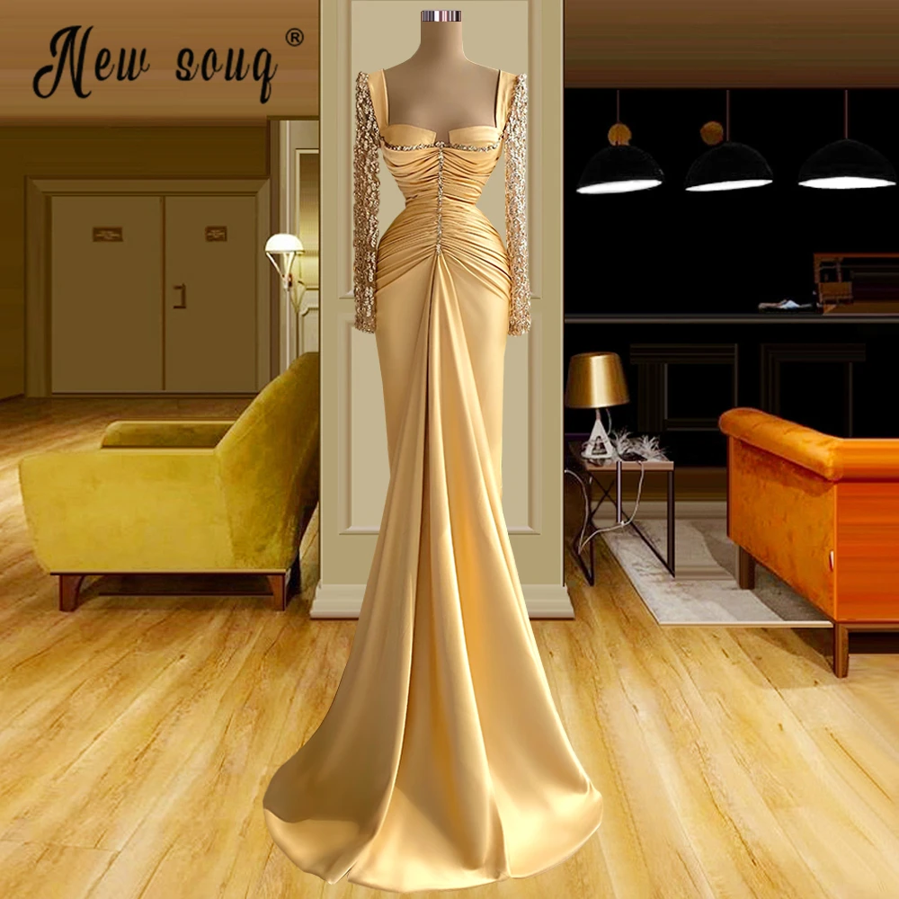 

Women's Long Formal Prom Evening Dress Plus size O neck Long Sleeve Sequined Satin Pleated Wedding Party Dress vestidos de gala