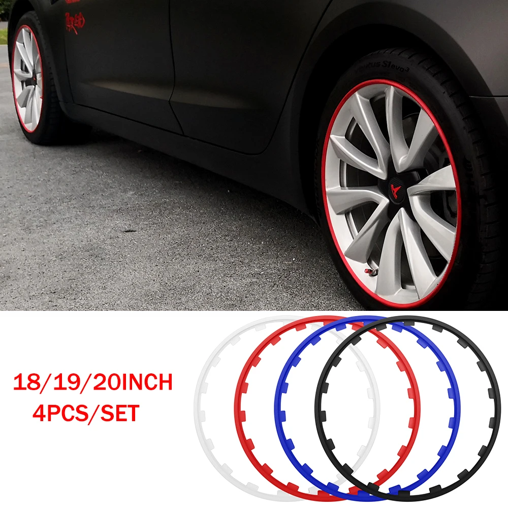 18/19/20inchs 4pcs Roll Rimblades Car Vehicle Wheel Rims Protector Tire Guard Rings Strip Decoration For Tesla Model 3 2017-2022