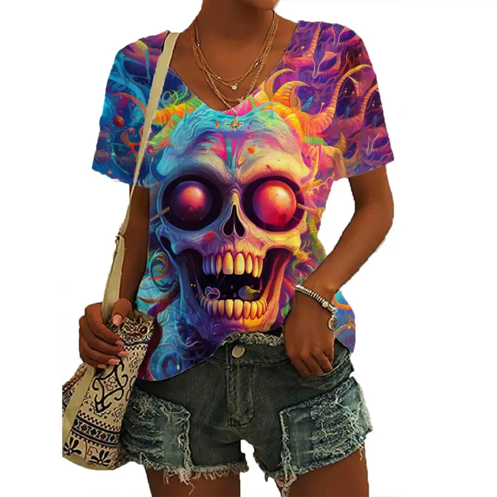 

Fashion Women's T-shirt with skull Graphic 3D Printed Short Sleeve Summer T-shirt oversized Polyester Fiber Clothing