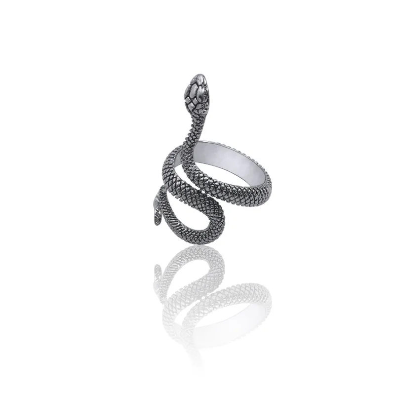 

Snake Rings Black Silver Color Metal Punk Open Adjustable Design Animal Exaggerated Finger Ring for Women Men Party Jewelry