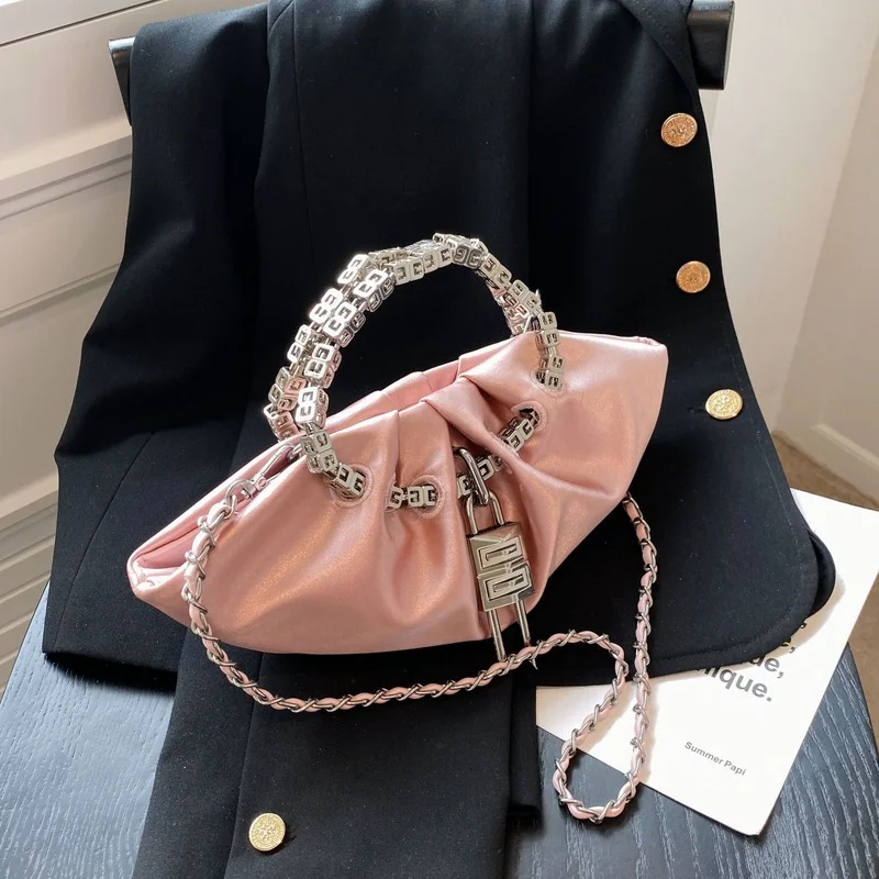 

Silk Folds Chain Shoulder Bag Dumpling Shape Crossbody Bags Handbag and Purse Totes Ladies Messenger Bag Luxury Designer Handbag