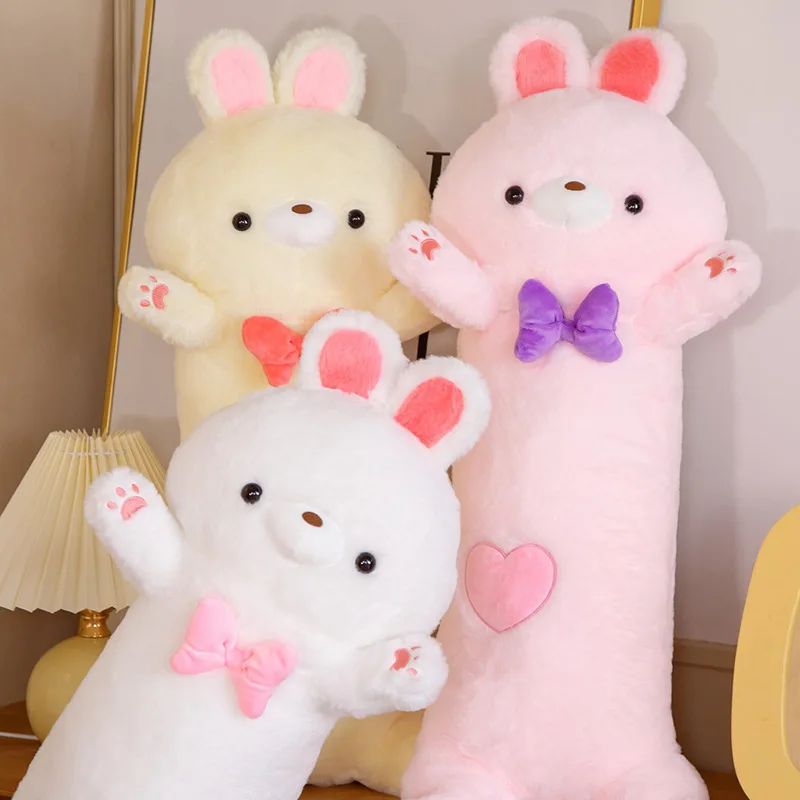 

Plush Toys Cute Strip Rabbit Sofa Pillow White Yellow Powder Tricolor Optional Gifts for Children Home Decoration Sleep Partner
