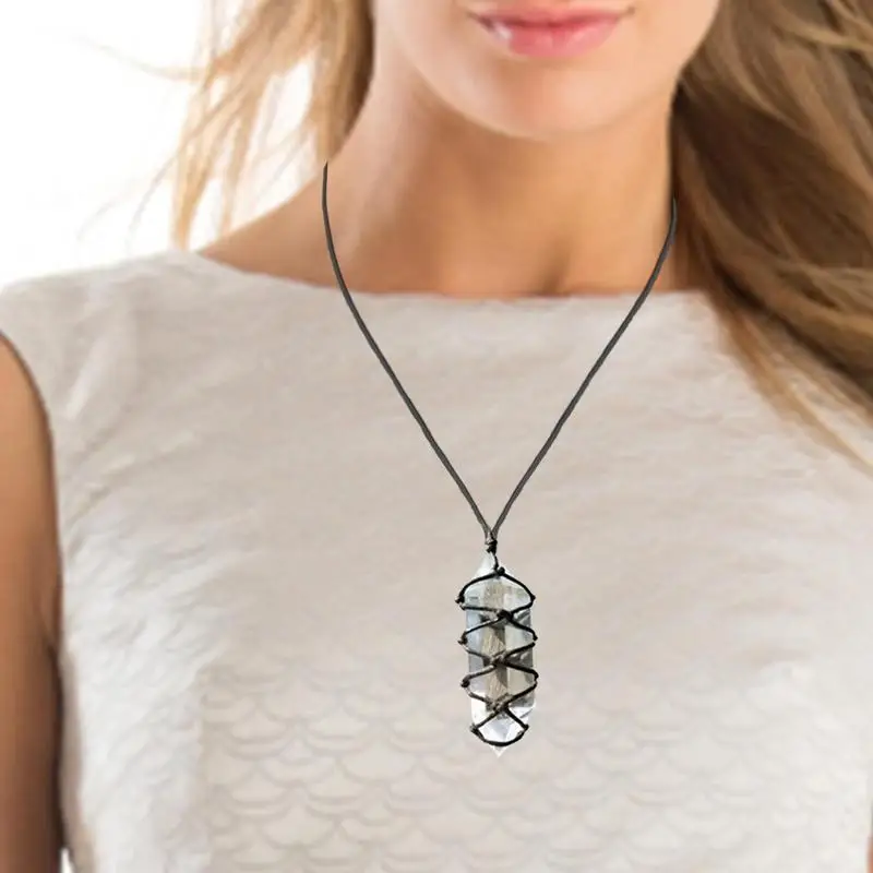 

Подвеска из натурального кристалла флюоритовая подвеска с двойным наконечником Подвеска из необработанного камня с белым флюоритом желез...