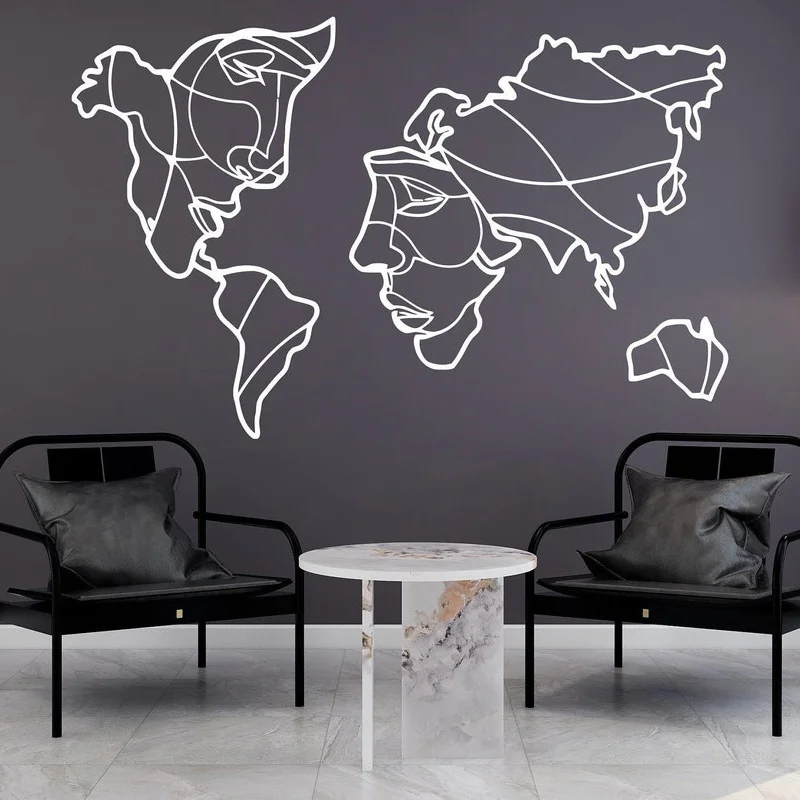 

Creative Design Geometric World Map Wall Sticker Vinyl Art Home Decor Living Room Bedroom Travel Decals Removable Murals AA42