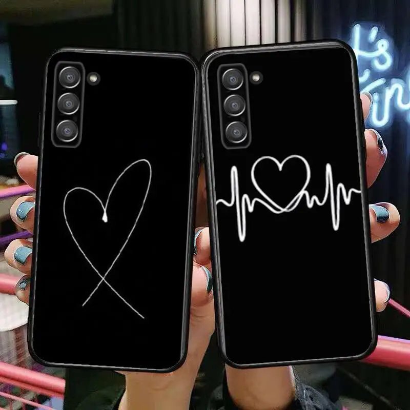 

Black Simple Lines Love Heart Phone cover hull For SamSung Galaxy s6 s7 S8 S9 S10E S20 S21 S5 S30 Plus S20 fe 5G Lite Ultra Edge