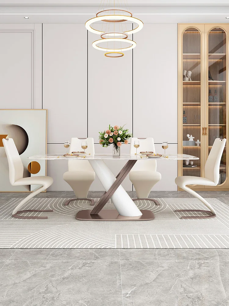 

Современный простой роскошный обеденный стол яркого цвета для маленькой квартиры, прямоугольный дизайнерский Новый обеденный стол и стул, комбинированный