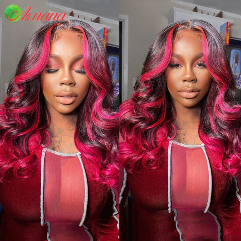 Rosa Pink Highlights Color Peruvian Human Hair Wig With Pre-Plucked Hairline 13x6 Lace Front Wigs Glueless 5x5 Closure Wigs