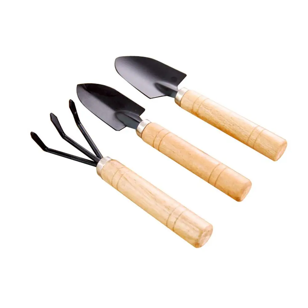 

3 pcs Set Mini Gardening Potting Tools Wooden Handle Shovel Rake Shovel Multifunctional Household Plant Bonsai Seed Tools