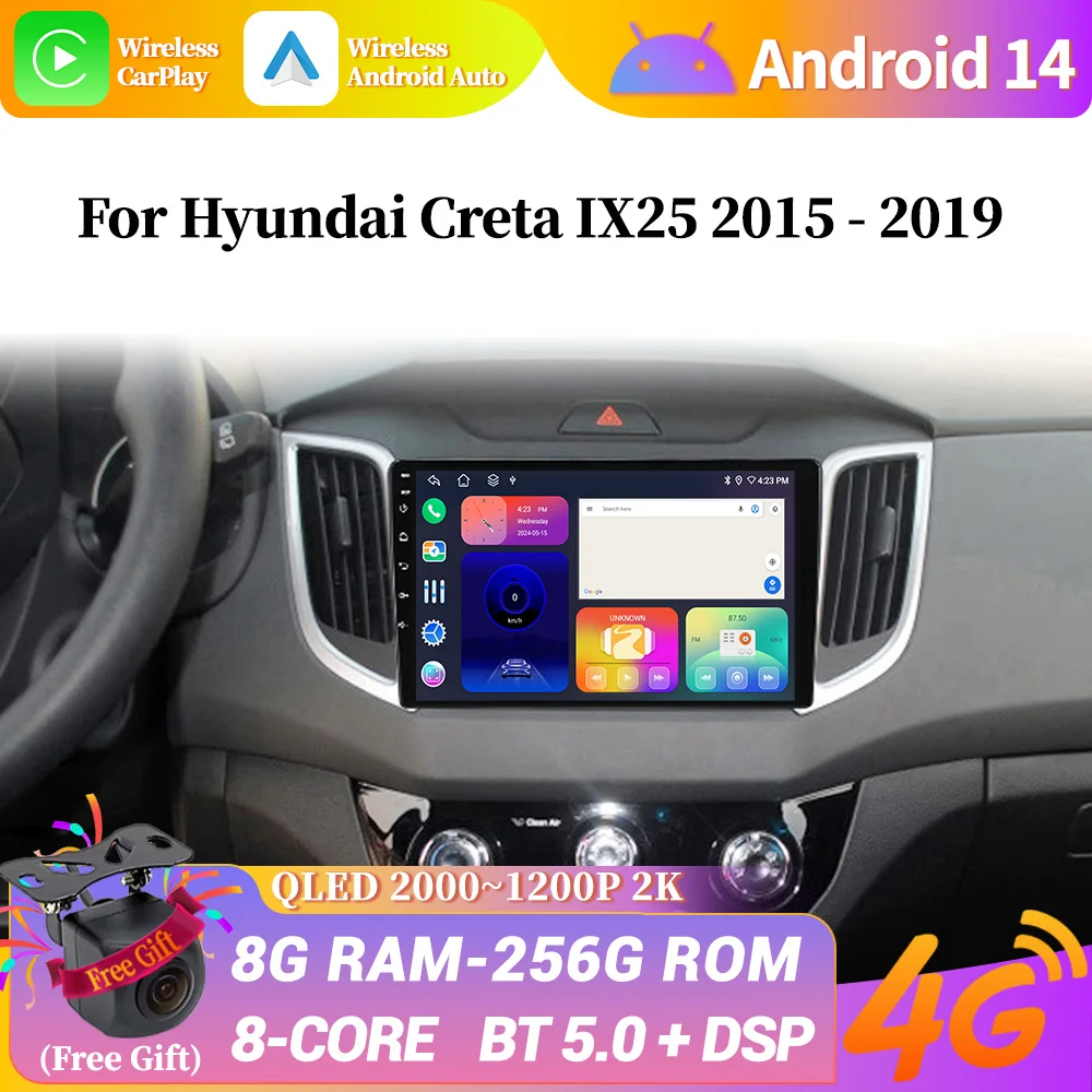 Android 14 для Hyundai Creta IX25 2015-2019 автомобильное радио навигация GPS Wi-Fi мультимедиа