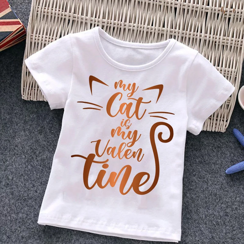 Boys and Girls Short Sleeve T-Shirt Cat Text Print Tee Girls Cartoon Clothes Animation Cartoon T-Shirt 2-12Years Old Wholesale