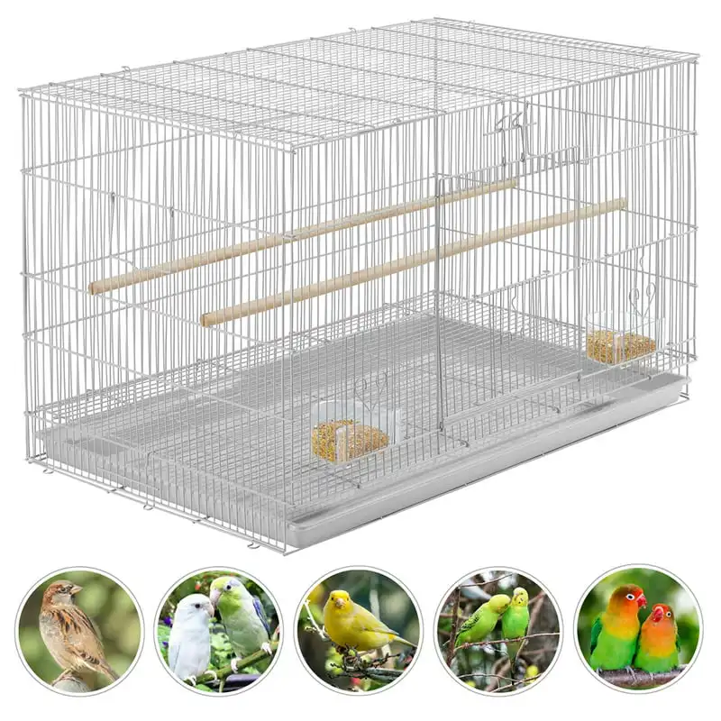 

Bird Cage with Slide-Out Tray and Wood Perches, Light Gray House Bedroom Courtyard Bird Supplies Accessories