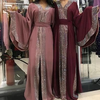 2022 new slim hui dubai robe plus size womens middle east atmosphere solid color diamond robe dress
