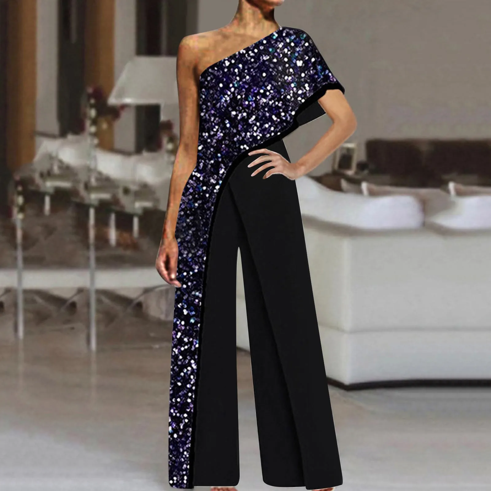 

Женский комбинезон с коротким рукавом и принтом