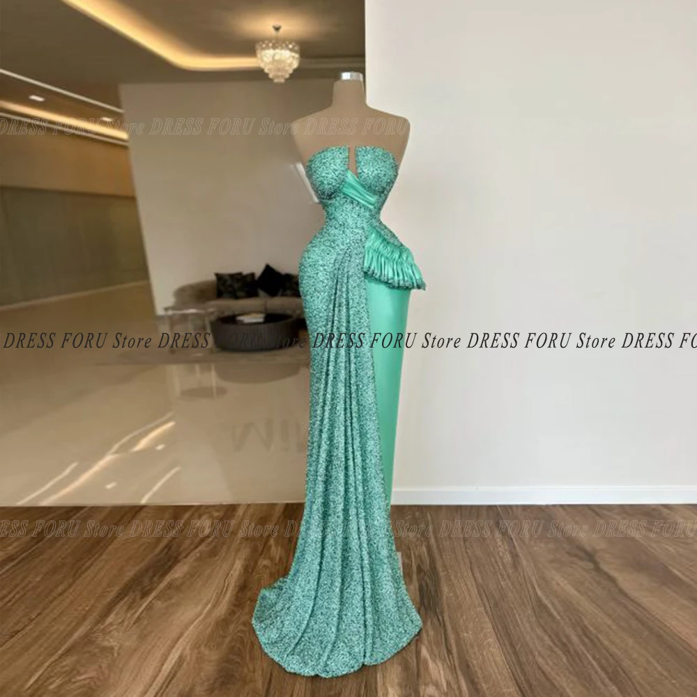 

Pmwrun Simple Sequin Mermaid Prom Party Gown Strapless Sleeveless Side Train Asymmetrical Evening Dresses Sexy Vestido De Fiesta