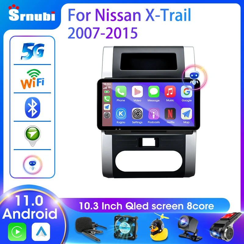 

Srnubi 10.3" QLED Android 11.0 Car Radio For Nissan X-Trail X Trail 2 2007-2015 2Din 4G WiFi GPS Carplay Navigation Screen