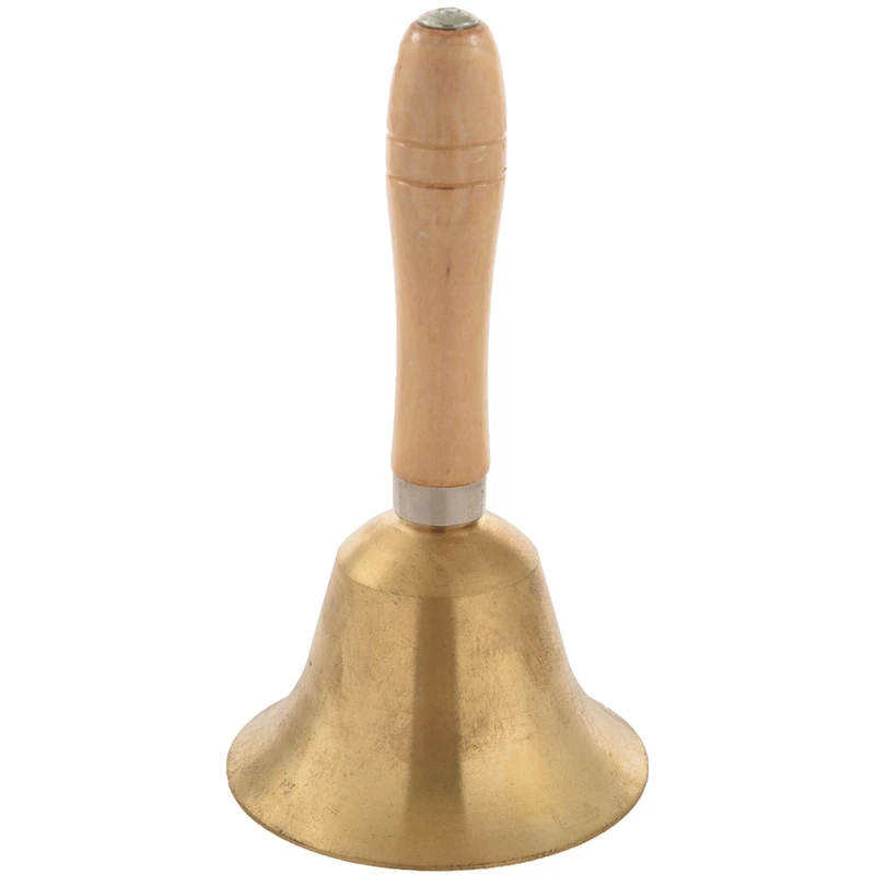 

Solid Brass Wooden Handle School Reception Dinner Wood Shop Hotel Hand Bell Gold