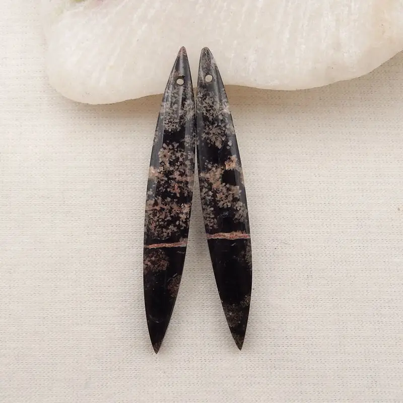

Semiprecious Jewelry Natural Stone Snow Flake Obsidian Handmade Earring Bead Accessories 52x8x5mm 6g