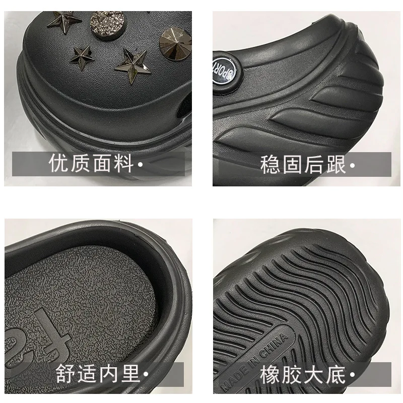 2023 Summer Street Slippers Women Fashion Clogs Thick Sole Garden Shoes Female Platform Slides Cut-out Girls Sandals With Chain