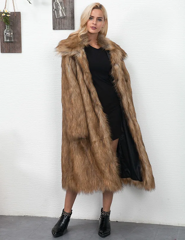 

Winter Women Faux Fox Fur Long Coat Thick Full Sleeve Fluffy Luxury Fur Jacket 2023 Mujer Bontjas Warm Furry Shaggy Outerwear