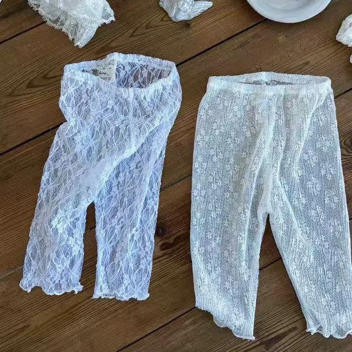 

Baby Summer Solid Color Thin Girls Hollow Lace Leggings