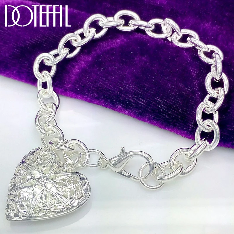 

DOTEFFIL 925 Sterling Silver Heart Photo Frame Pendant Bracelet For Women Charm Wedding Engagement Party Fashion Jewelry