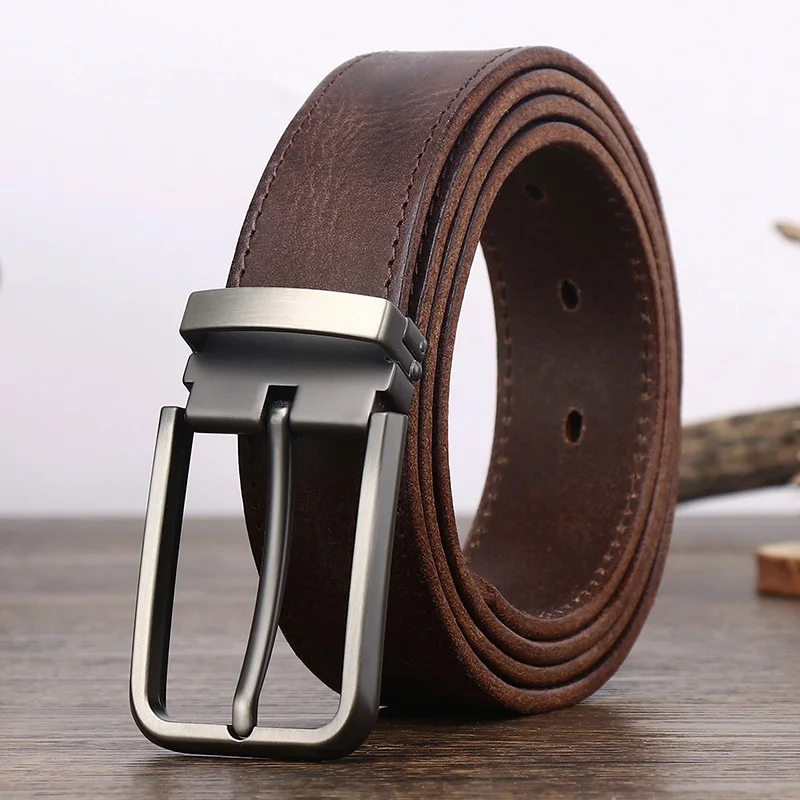 3.3Cm Wide Needle Buckle Men's Cowhide Leather Belt Personality Retro Handmade Belt New Fashion Belt Jeans Youth Men's Belt Gift