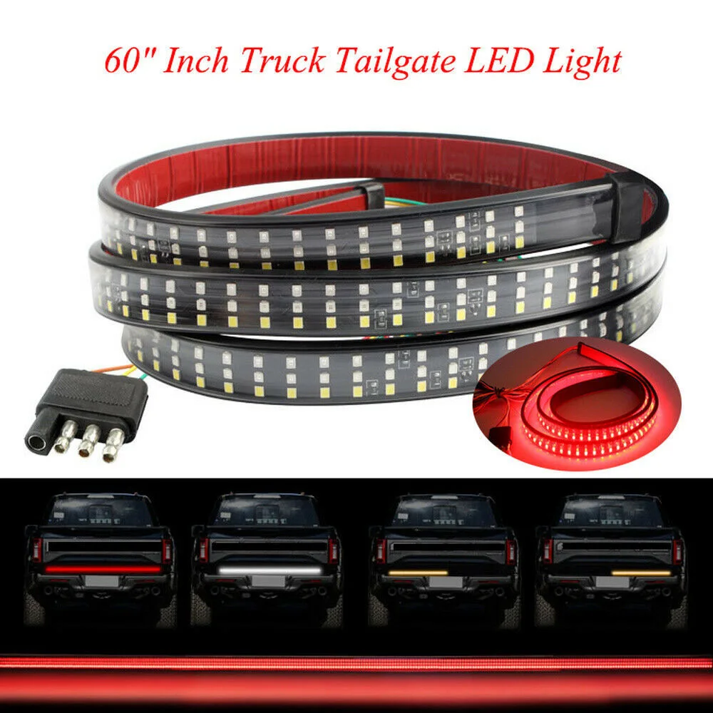 

12V Truck LED Tailgate Light Bar 60inch 150cm Tricolor Brake Reverse Warning Running Turn Signal Tail Lamp Strip Car Accessories