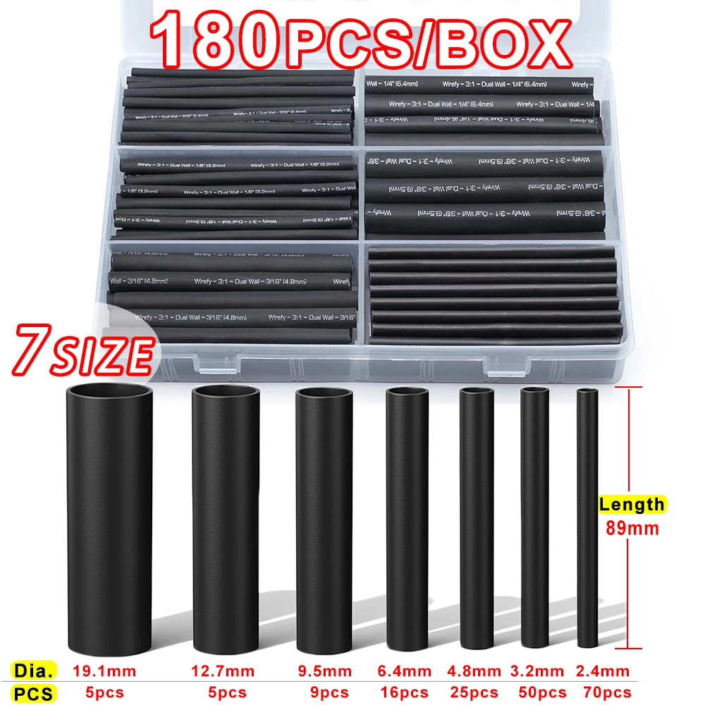 

Комплект термоусадочных трубок соотношение 3:1, черная термоусадочная трубка с клейкой подкладкой, промышленный соединитель для проводов, защитные кабельные муфты