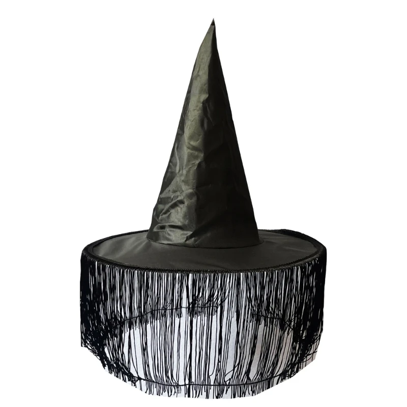 

Fashion Pointed Witch Hat Halloween Cosplay Adult Wizard Hat with Tassels Veil Drop Shipping