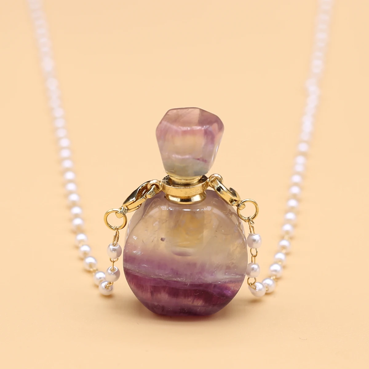 

Fine Natural Stone Perfume Bottle Necklace Simple Stainless Steel Chain for Women Necklace Jewelry Party Gifts