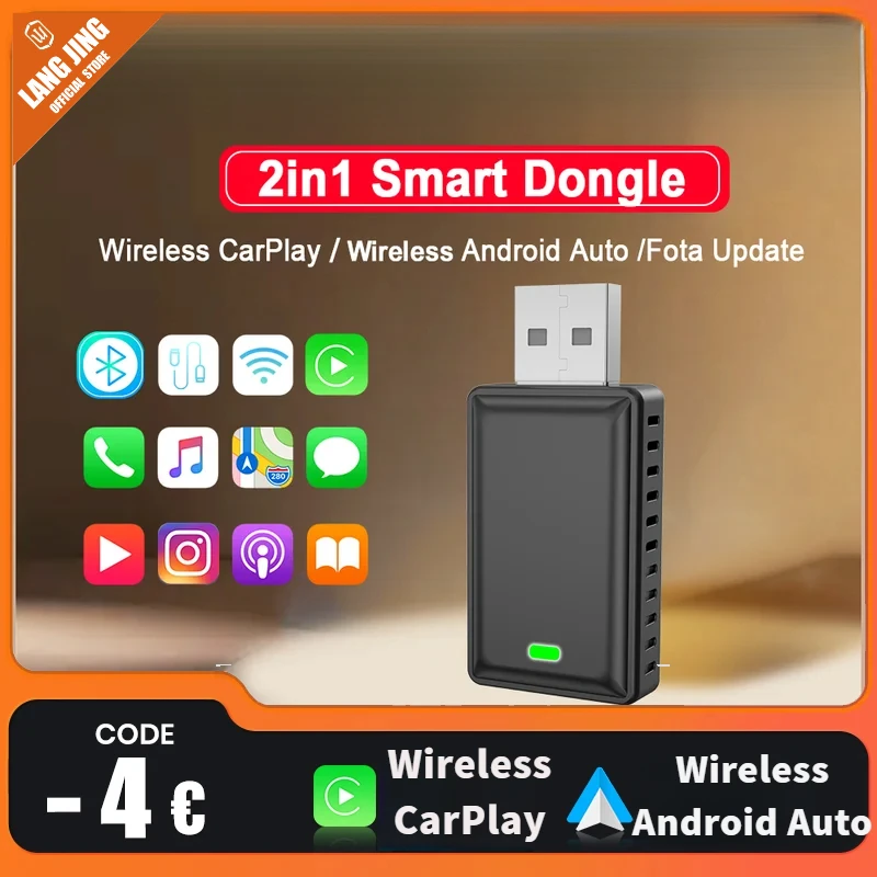 LANGJING 2 в 1 беспроводной адаптер Carplay Android Авто умный USB-ключ Plug and Play для Havel Kia Volvo Audi MG