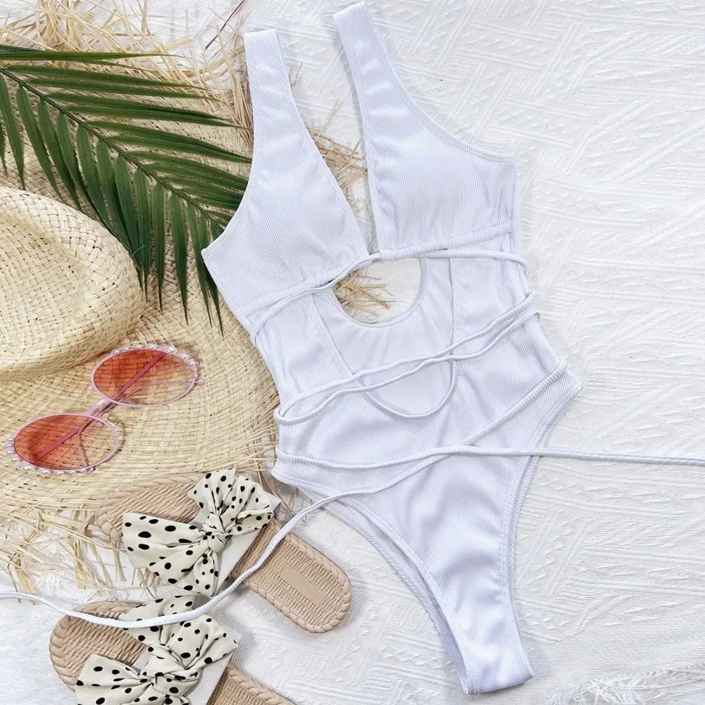 

Lace Up Fabulous Hollow Out Women Swimwear Comfortable Summer Swimsuit Solid Color for Beach