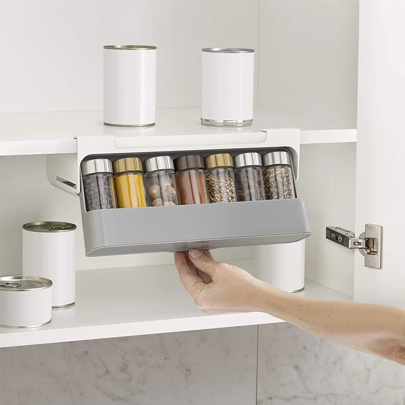 

Kitchen Spice Bottle Storage Rack Cabinet Seasoning Bottle Organizer Self-adhesive Wall-mounted Drawer Hidden Kitchen Storage