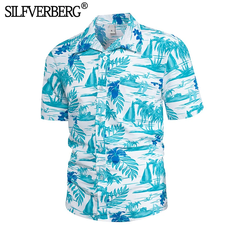 Summer Breathable New Trend Vacation Chemise Homme Coconut Tree Printed Short Sleeve Button Down Hawaiian Shirts For Men M-5XL