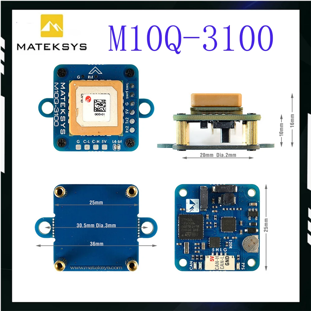 Matek AP_PERIPH DRONECAN GNSS M10Q-3100 Встроенный магнитный компас PNI RM3100 Патч-антенна для RC FPV Racing